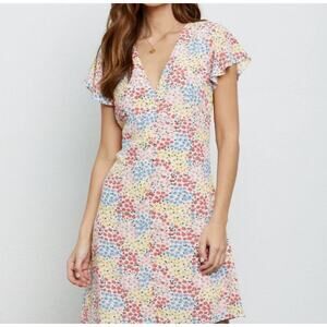 RAILS Helena Flower Meadow Dress Floral Button Front V-Neck Feminine Pastel M